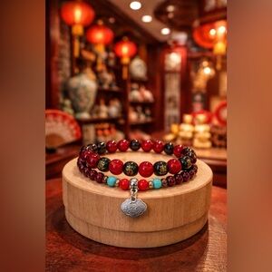 Elegant Beaded Bracelet with Silver Charm